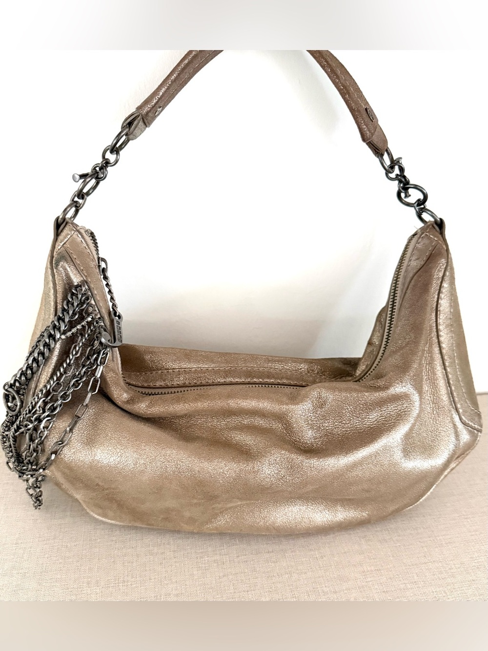 Vintage Juicy Couture Y2K Metallic Gold Shoulder Hobo Bag with Chain